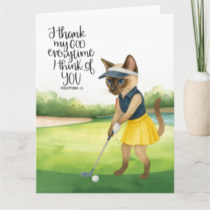 Tarjeta de agradecimiento de golf con gato amante