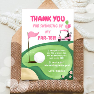 Tarjeta de agradecimiento de golf Hole In One Girl
