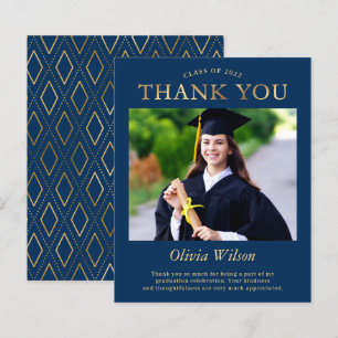Tarjeta de agradecimiento de graduación azul marin
