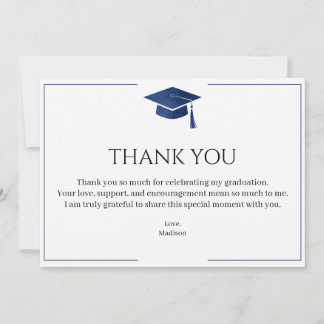 Tarjeta de agradecimiento de graduación azul marin