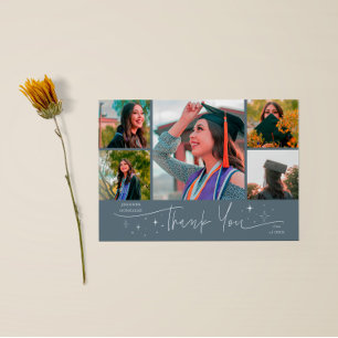 Tarjeta de agradecimiento de graduación azul pizar