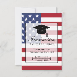 Tarjeta de agradecimiento de graduación con bander