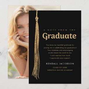 Tarjeta de agradecimiento de graduación con borla