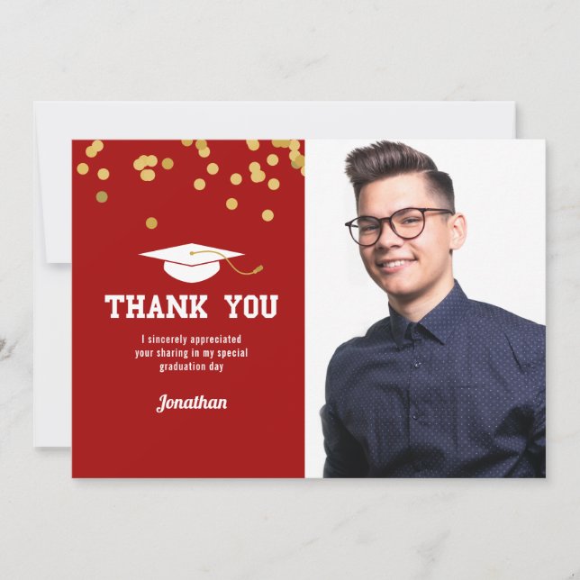 Tarjeta de agradecimiento de graduación con confet (Anverso)
