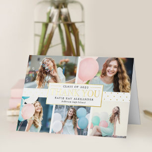 Tarjeta de agradecimiento de graduación con etique