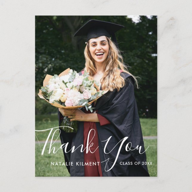Tarjeta de agradecimiento de graduación con foto d (Anverso)