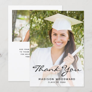 Tarjeta de agradecimiento de graduación con guión 