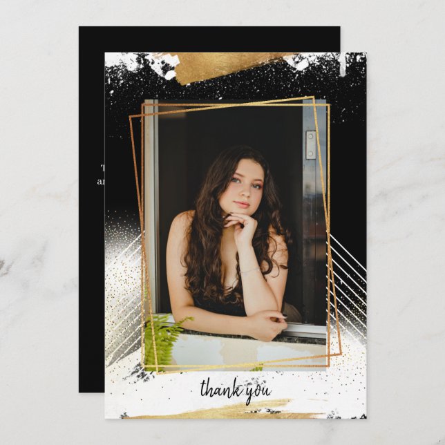 Tarjeta de agradecimiento de graduación con marco  (Anverso / Reverso)