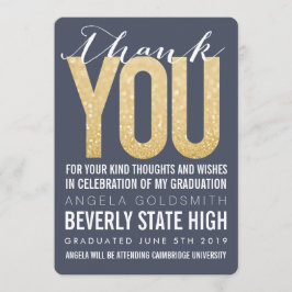 Tarjeta de agradecimiento de graduación con tipogr