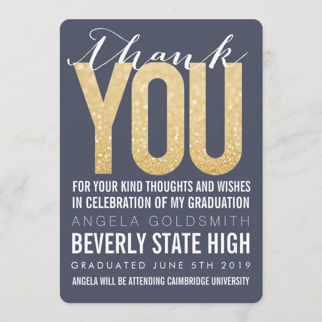 Tarjeta de agradecimiento de graduación con tipogr (Anverso)