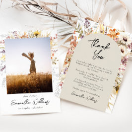 Tarjeta de agradecimiento de graduación de boho fl