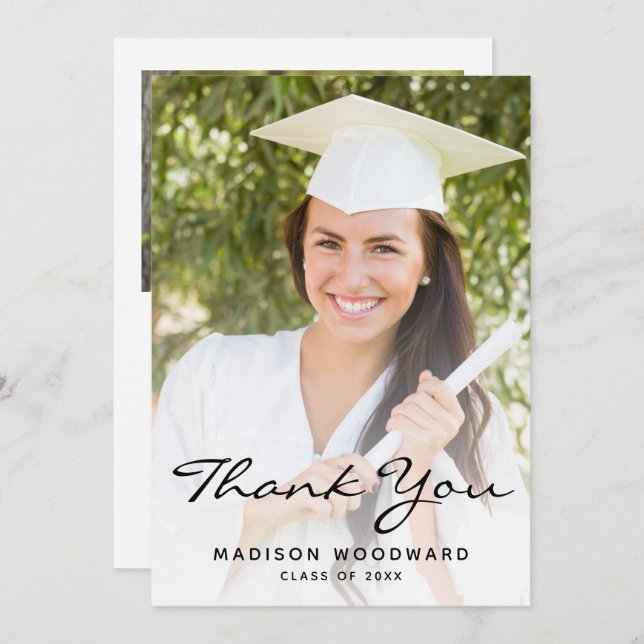 Tarjeta de agradecimiento de graduación de escritu (Anverso / Reverso)