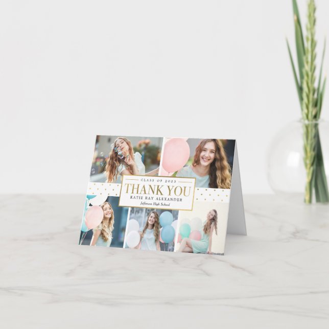 Tarjeta de agradecimiento de graduación de etiquet (Anverso)