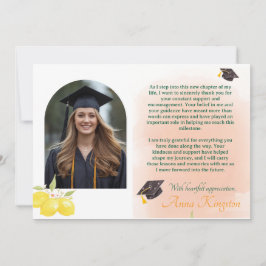 Tarjeta de agradecimiento de graduación de limón r