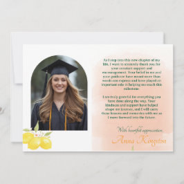 Tarjeta de agradecimiento de graduación de limón r