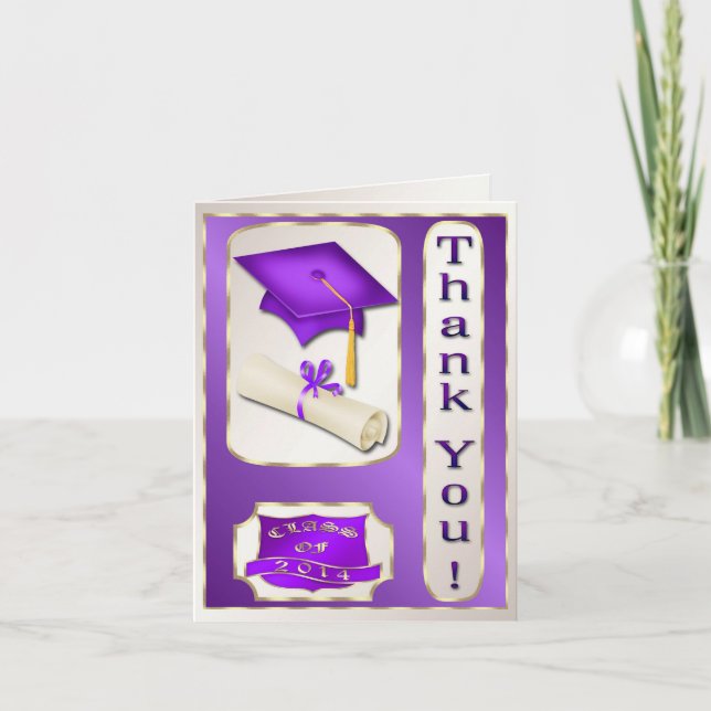 Tarjeta de agradecimiento de graduación de morado  (Anverso)