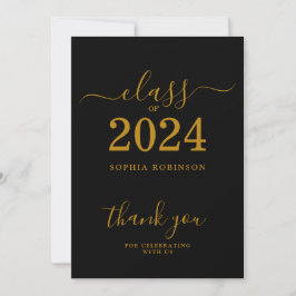 Tarjeta de agradecimiento de graduación de oro y n