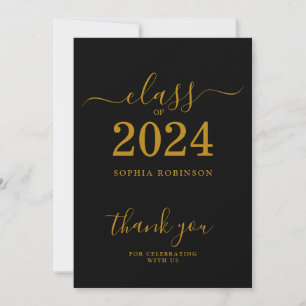 Tarjeta de agradecimiento de graduación de oro y n