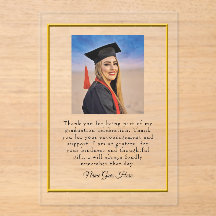 Tarjeta de agradecimiento de graduación en acrílic