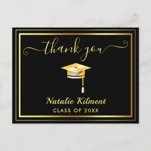 Tarjeta de agradecimiento de graduación en negro y