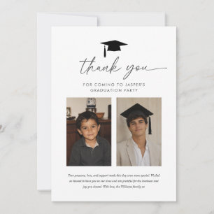 Tarjeta de agradecimiento de graduación entonces y