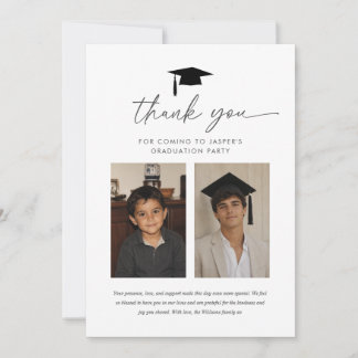 Tarjeta de agradecimiento de graduación entonces y
