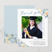Tarjeta de agradecimiento de graduación floral azu