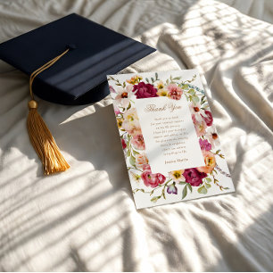 Tarjeta de agradecimiento de graduación floral de 