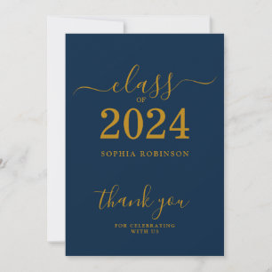 Tarjeta de agradecimiento de graduación oro azul m