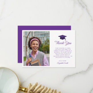 tarjeta de agradecimiento de graduación púrpura de