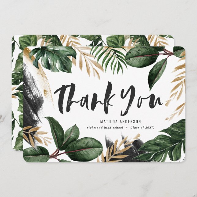 Tarjeta de agradecimiento de graduación tropical p (Anverso / Reverso)