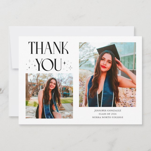 Tarjeta de agradecimiento de graduado blanco 2-fot (Anverso)