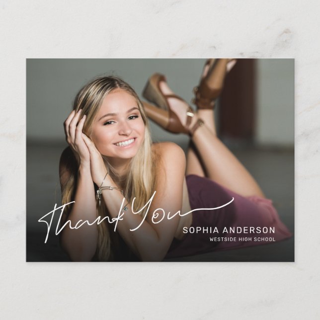 Tarjeta de agradecimiento de graduado con guión mo (Anverso)