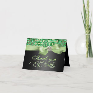 Tarjeta de agradecimiento de Green/Black Damask y