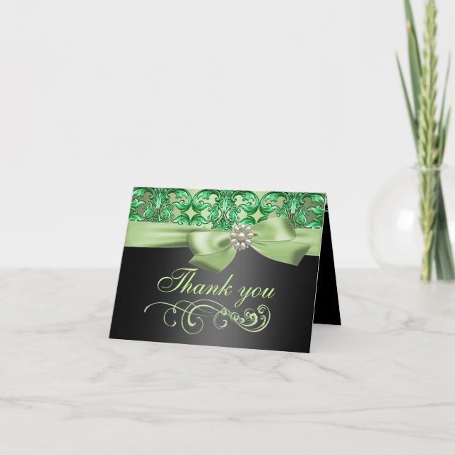 Tarjeta de agradecimiento de Green/Black Damask y  (Anverso)
