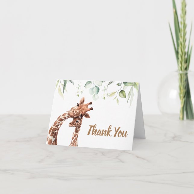Tarjeta de agradecimiento de Greenery Giraffe Baby (Anverso)