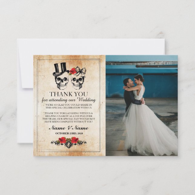 Tarjeta de agradecimiento de Halloween de cráneos  (Anverso)