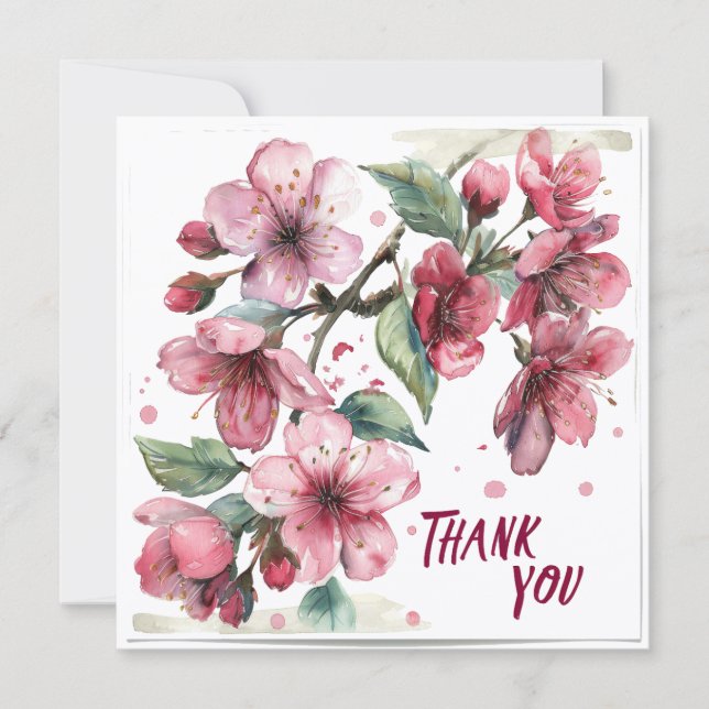 Tarjeta de agradecimiento de hermosas flores rosad (Anverso)
