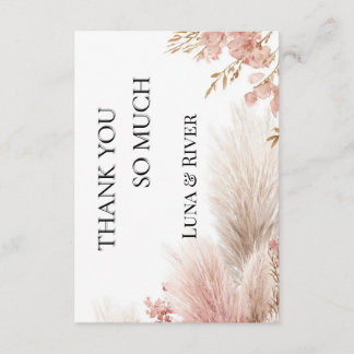 Tarjeta de agradecimiento de hierba de pampas rosa
