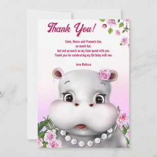 Tarjeta de agradecimiento de hipopótamo floral ros