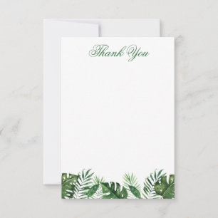 Tarjeta de agradecimiento de hoja de palma tropica