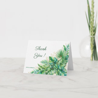 Tarjeta de agradecimiento de hoja de palma tropica