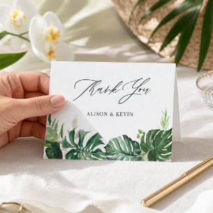 Tarjeta de agradecimiento de hojas de palma tropic