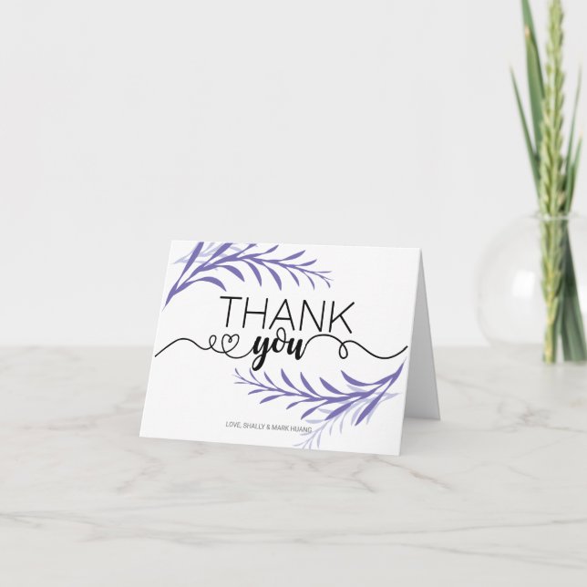 Tarjeta de agradecimiento de hojas moradas para cu (Anverso)