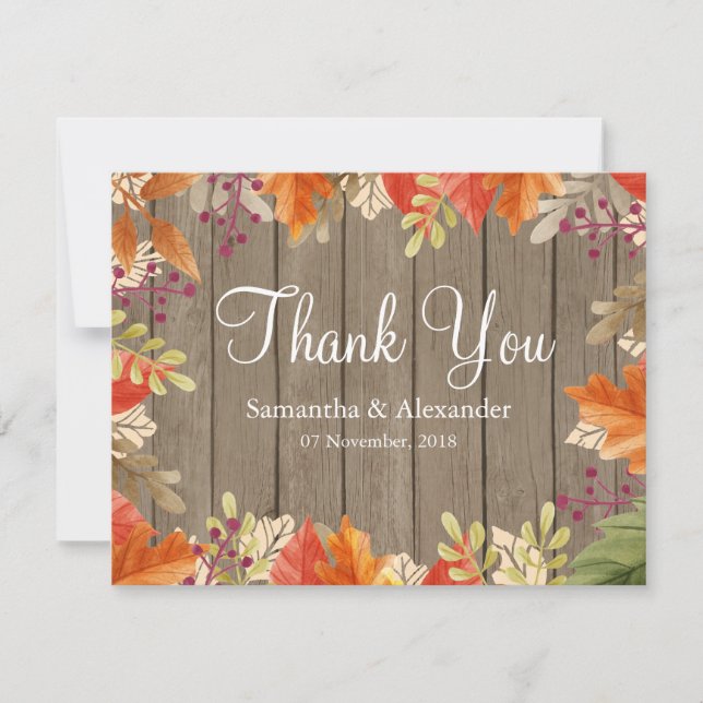 Tarjeta de agradecimiento de hojas rojas de otoño  (Anverso)