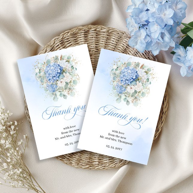 Tarjeta de agradecimiento de hortensia azul de luj (Luxury Blue Hydrangea Eucalyptus thank you card)