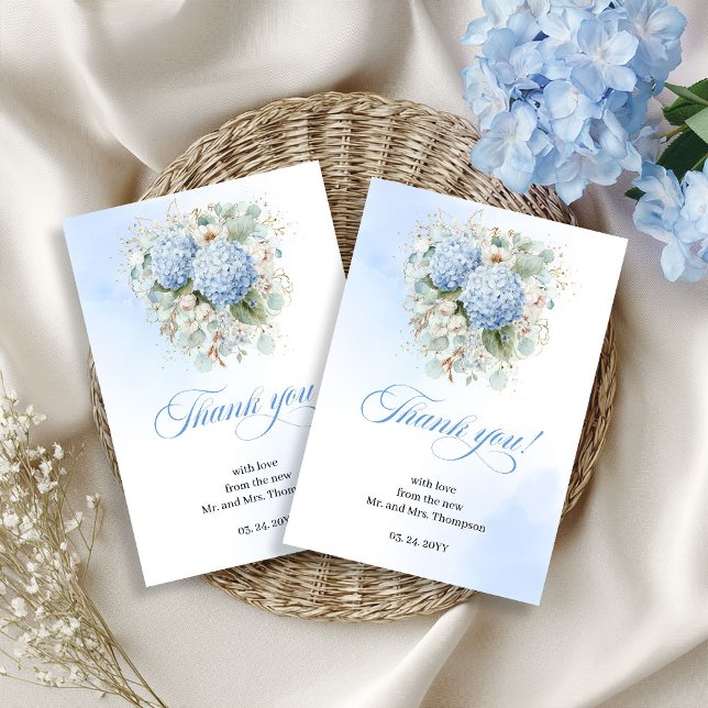 Tarjeta de agradecimiento de hortensia azul encant (Charming Blue Hydrangea Eucalyptus thank you card)
