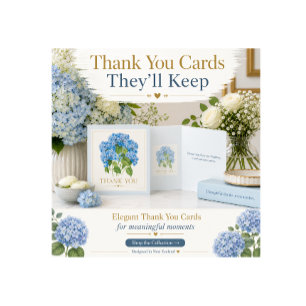 Tarjeta de agradecimiento de Hortensia Azul Floral