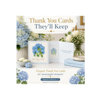 Tarjeta de agradecimiento de Hortensia Azul Floral