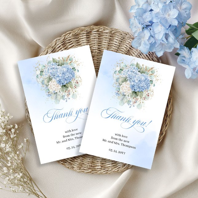 Tarjeta de agradecimiento de Hortensia Eucalipto A (Soft Blue Hydrangea Eucalyptus thank you card)